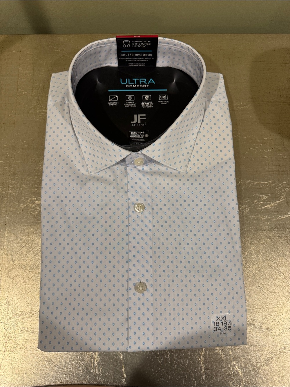 jf j.ferrar White Dress Shirt with Light Blue Micro Dot Print